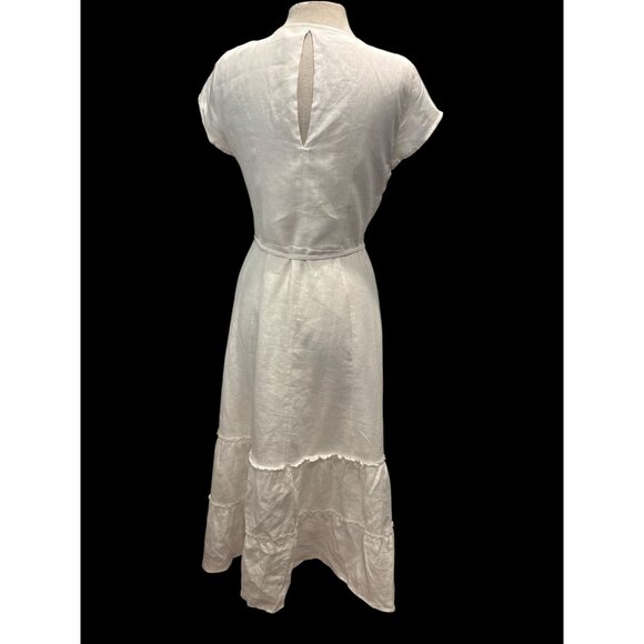 Elan White Linen Wrap Maxi Dress Boho Tiered Ruffle Beach Cottagecore M - Picture 5 of 11